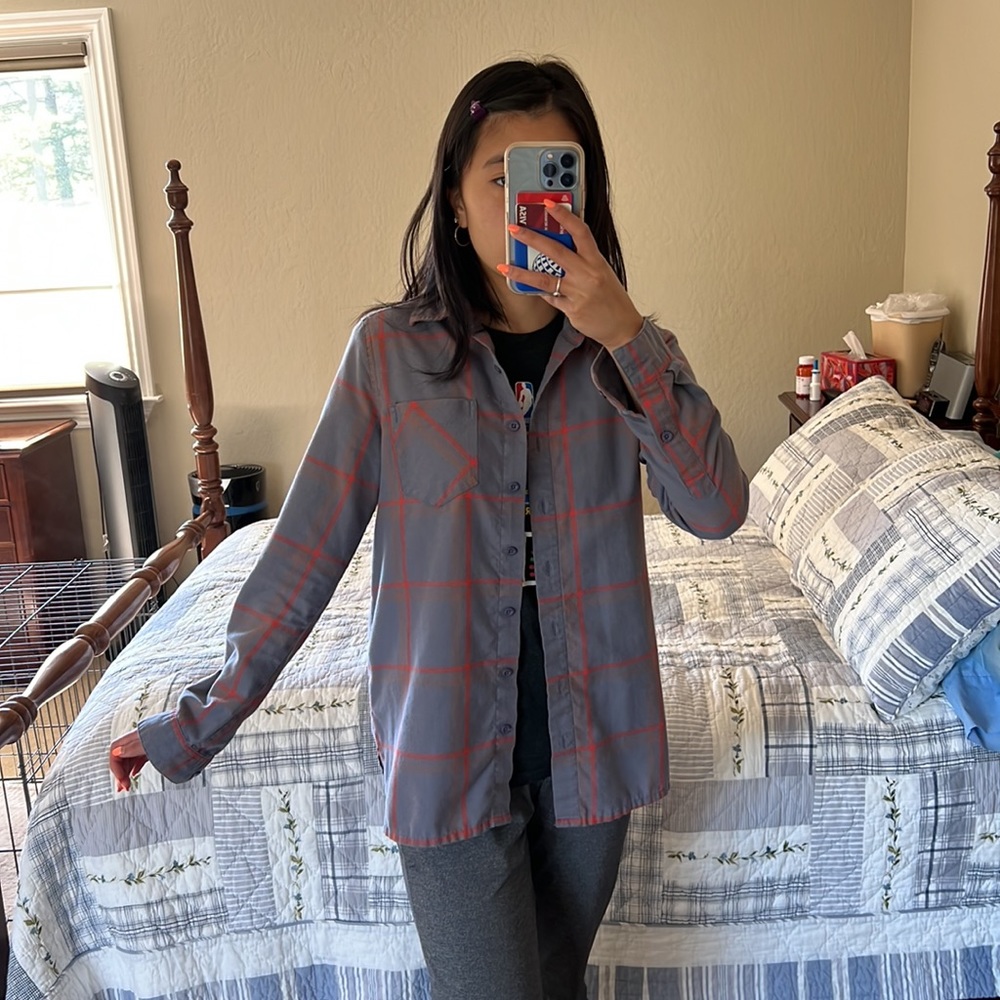 RVCA Purple Plaid Button Up Longsleeve Shirt
